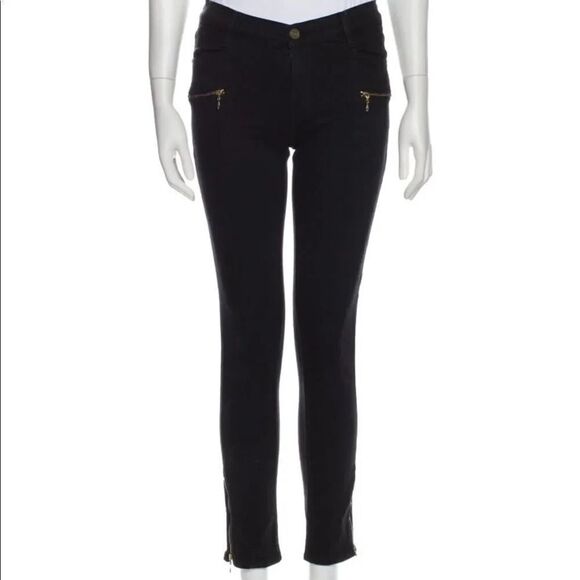 Frame Black Mid Rise Skinny Leg Gold Zip Jeans Size 27 NWOT - Picture 1 of 8
